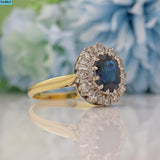 VINTAGE SAPPHIRE & DIAMOND 18CT GOLD HALO CLUSTER RING