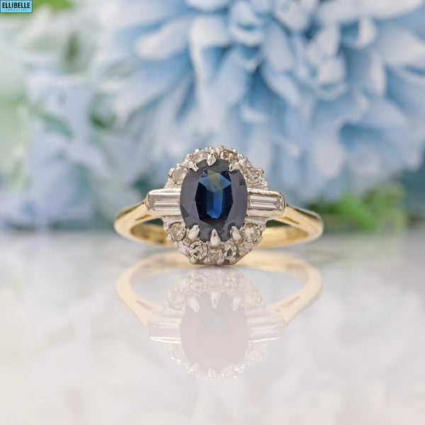 VINTAGE SAPPHIRE & DIAMOND 18CT GOLD HALO RING