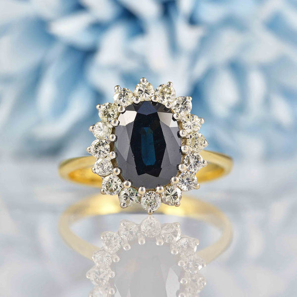 Ellibelle Jewellery Vintage Sapphire & Diamond 18ct Gold Oval Cluster Ring