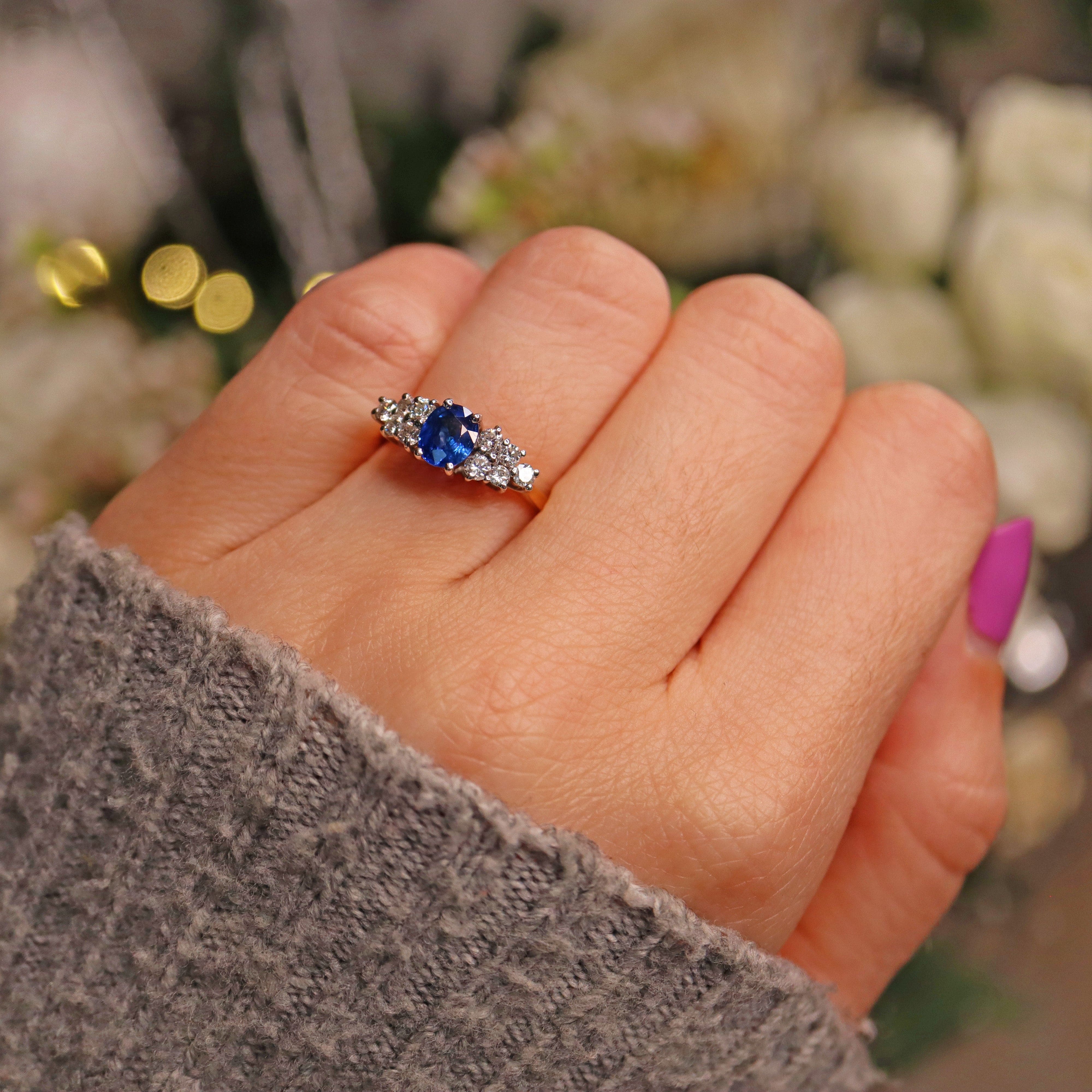 Ellibelle Jewellery VINTAGE SAPPHIRE & DIAMOND 18CT GOLD RING