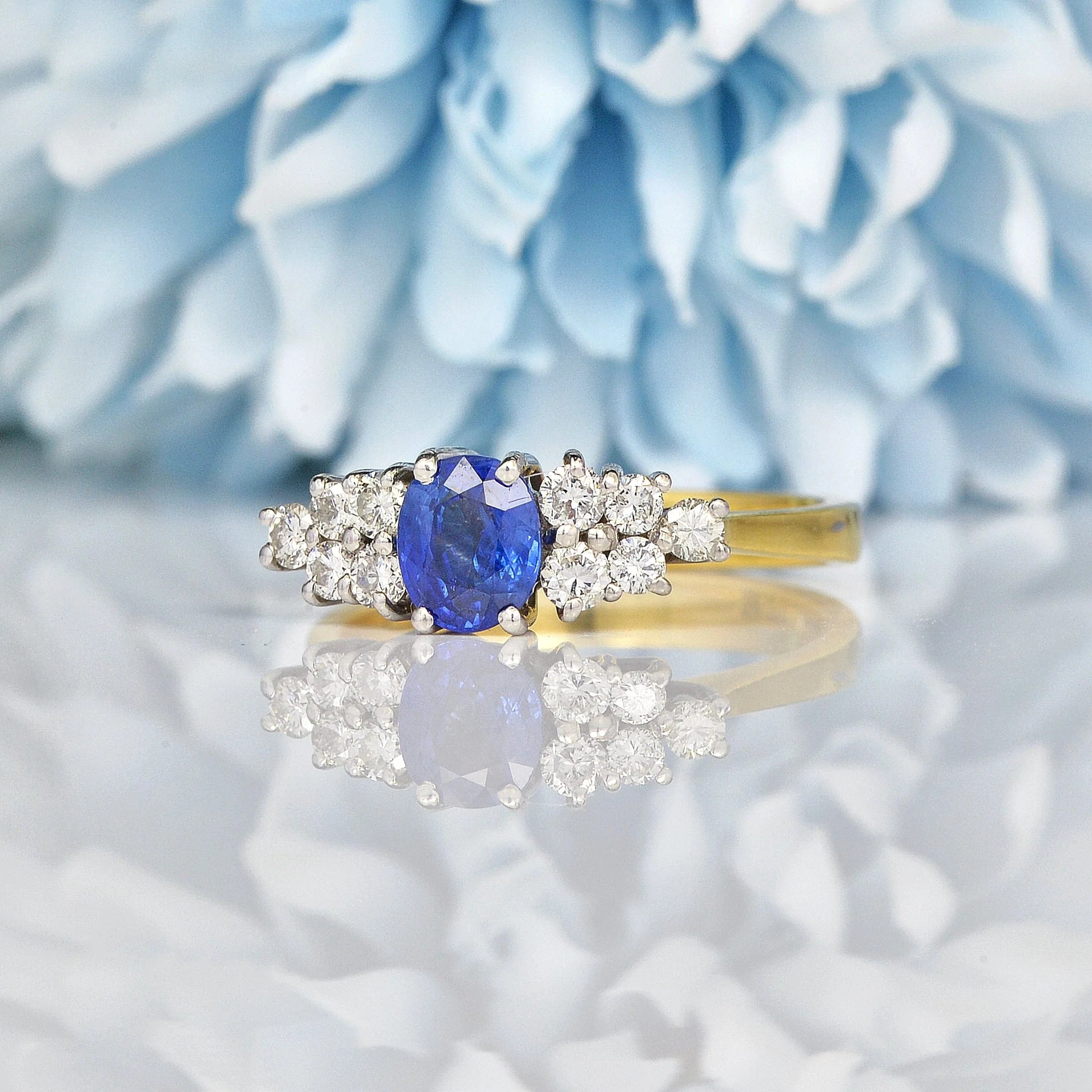 Ellibelle Jewellery VINTAGE SAPPHIRE & DIAMOND 18CT GOLD RING