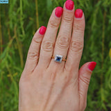 VINTAGE SAPPHIRE & DIAMOND 18CT GOLD SQUARE CLUSTER RING
