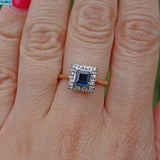 VINTAGE SAPPHIRE & DIAMOND 18CT GOLD SQUARE CLUSTER RING