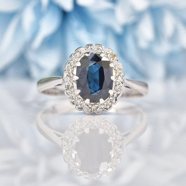 Ellibelle Jewellery Vintage Sapphire & Diamond 18ct White Gold Cluster Ring