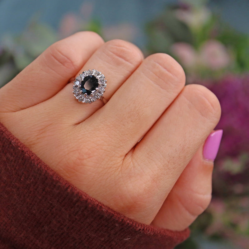 Ellibelle Jewellery Vintage Sapphire & Diamond 18ct White Gold Cluster Ring