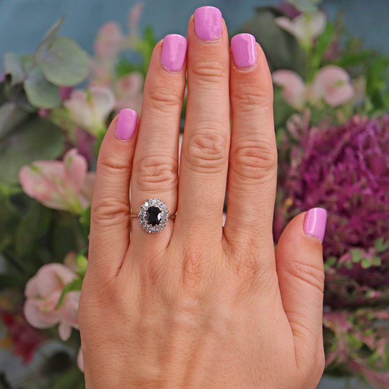 Ellibelle Jewellery Vintage Sapphire & Diamond 18ct White Gold Cluster Ring