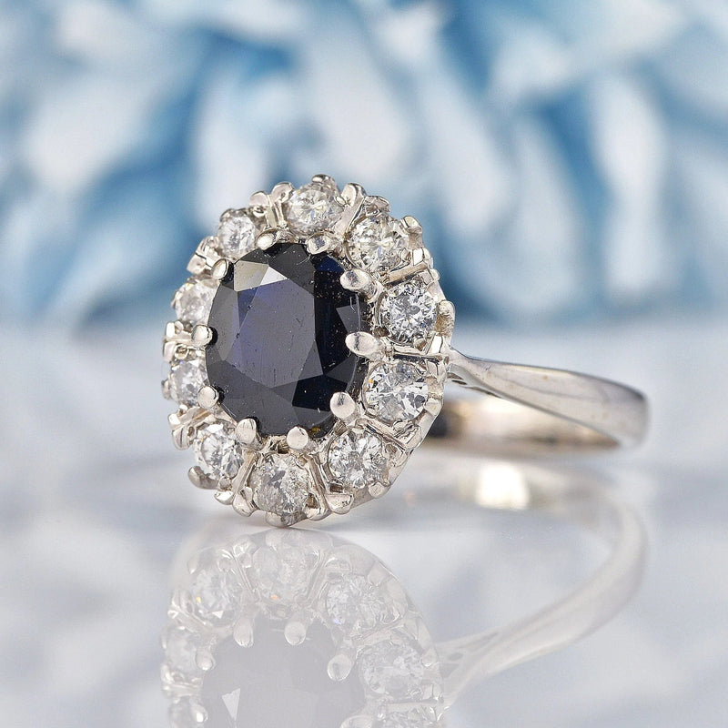Ellibelle Jewellery Vintage Sapphire & Diamond 18ct White Gold Cluster Ring