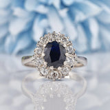 Ellibelle Jewellery Vintage Sapphire & Diamond 18ct White Gold Cluster Ring