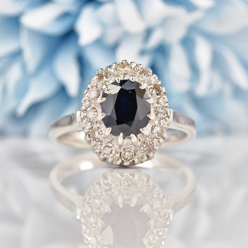 Ellibelle Jewellery Vintage Sapphire & Diamond 18ct White Gold Cluster Ring