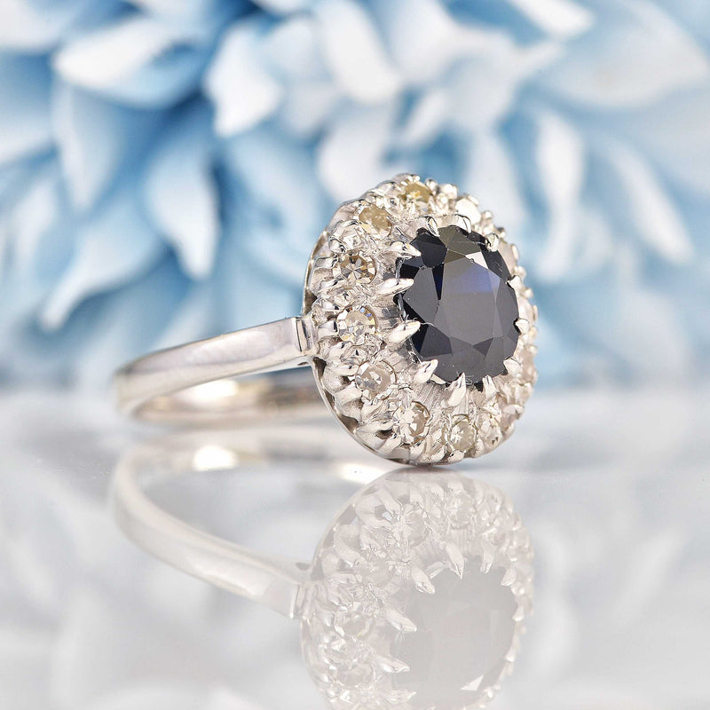 Ellibelle Jewellery Vintage Sapphire & Diamond 18ct White Gold Cluster Ring