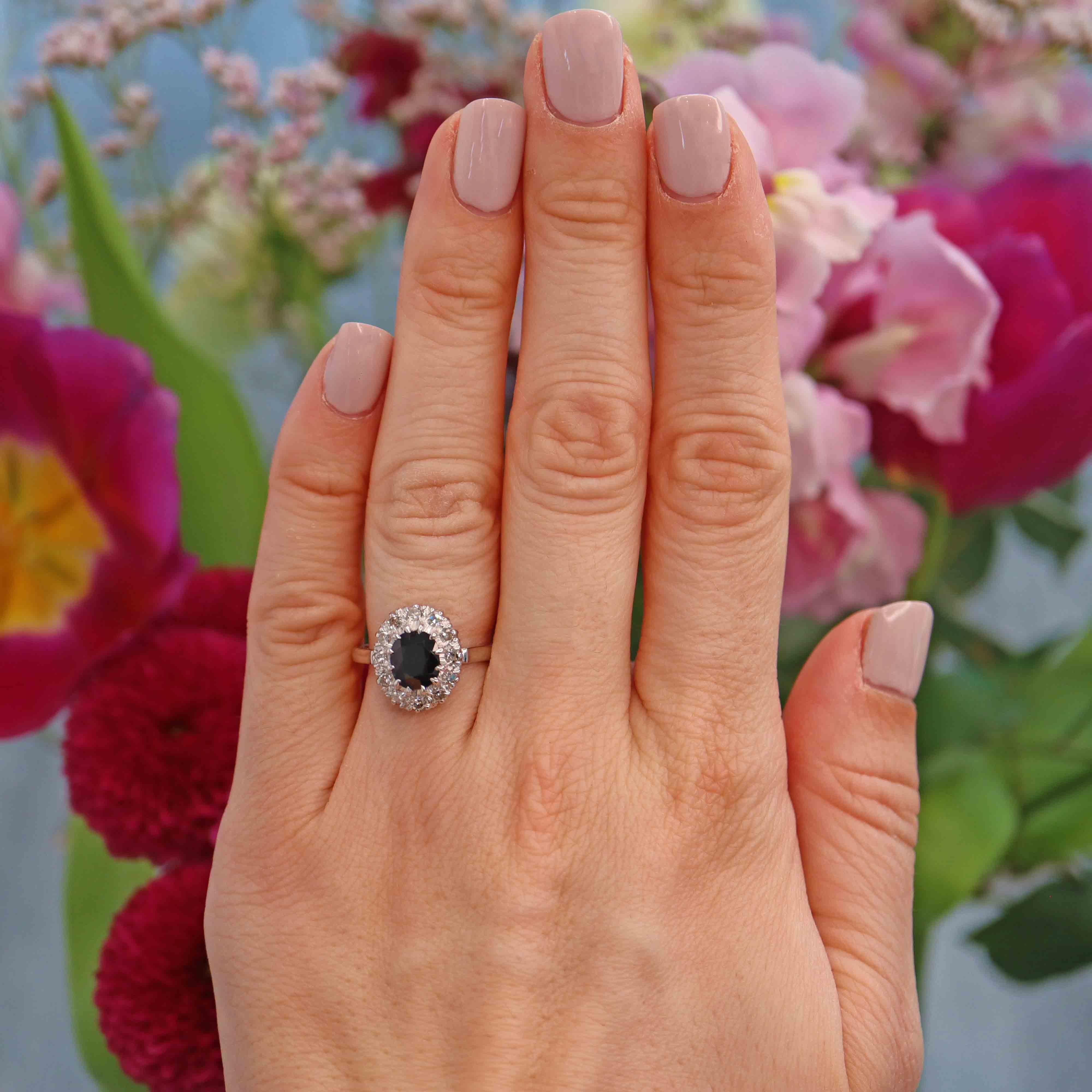 Ellibelle Jewellery Vintage Sapphire & Diamond 18ct White Gold Cluster Ring