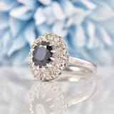 Ellibelle Jewellery Vintage Sapphire & Diamond 18ct White Gold Cluster Ring