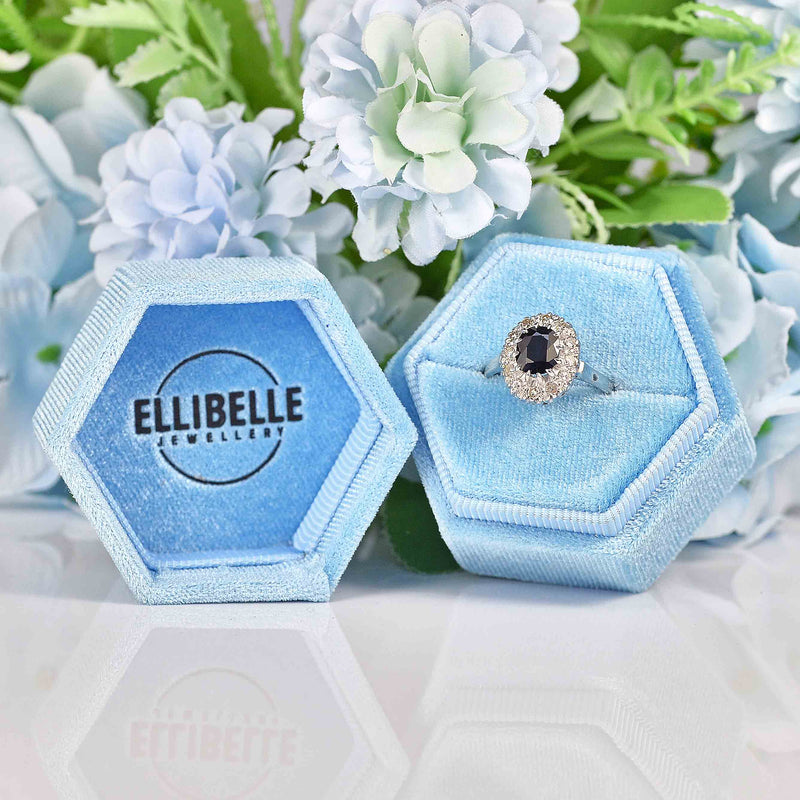 Ellibelle Jewellery Vintage Sapphire & Diamond 18ct White Gold Cluster Ring