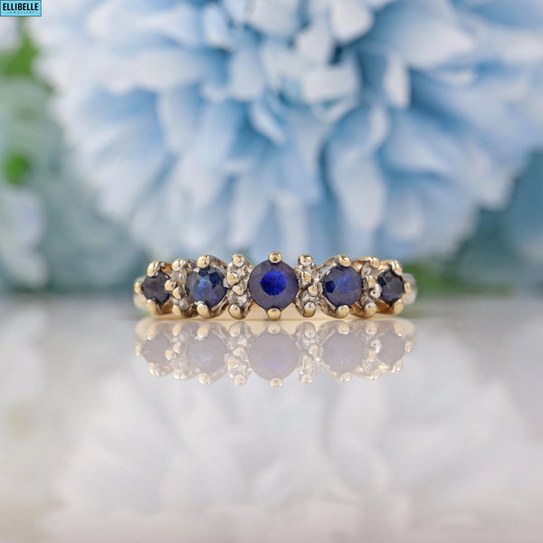 VINTAGE SAPPHIRE & DIAMOND 9CT GOLD BAND RING