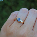 VINTAGE SAPPHIRE & DIAMOND 9CT GOLD BYPASS RING - 1990