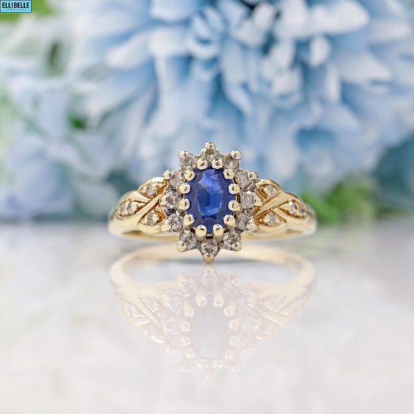 VINTAGE SAPPHIRE & DIAMOND 9CT GOLD CLUSTER RING