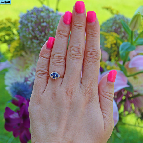 Ellibelle Jewellery VINTAGE SAPPHIRE & DIAMOND 9CT GOLD CLUSTER RING