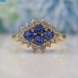 Ellibelle Jewellery VINTAGE SAPPHIRE & DIAMOND 9CT GOLD CLUSTER RING