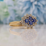 Ellibelle Jewellery VINTAGE SAPPHIRE & DIAMOND 9CT GOLD CLUSTER RING