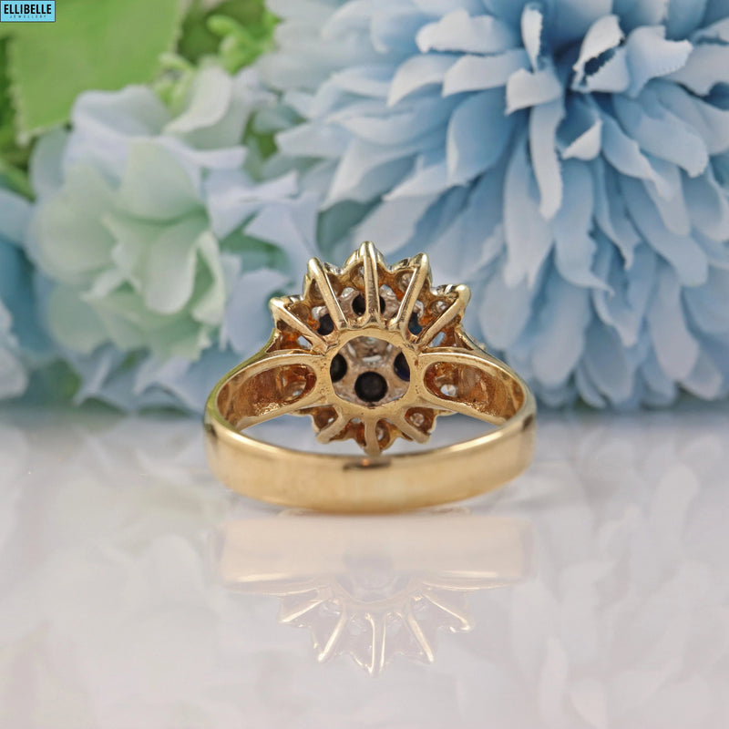 Ellibelle Jewellery VINTAGE SAPPHIRE & DIAMOND 9CT GOLD COCKTAIL RING