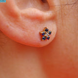 VINTAGE SAPPHIRE & DIAMOND 9CT GOLD DAISY STUD EARRINGS