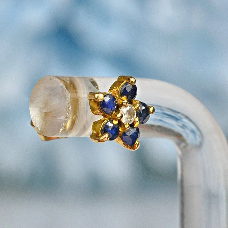 Ellibelle Jewellery VINTAGE SAPPHIRE & DIAMOND 9CT GOLD DAISY STUD EARRINGS