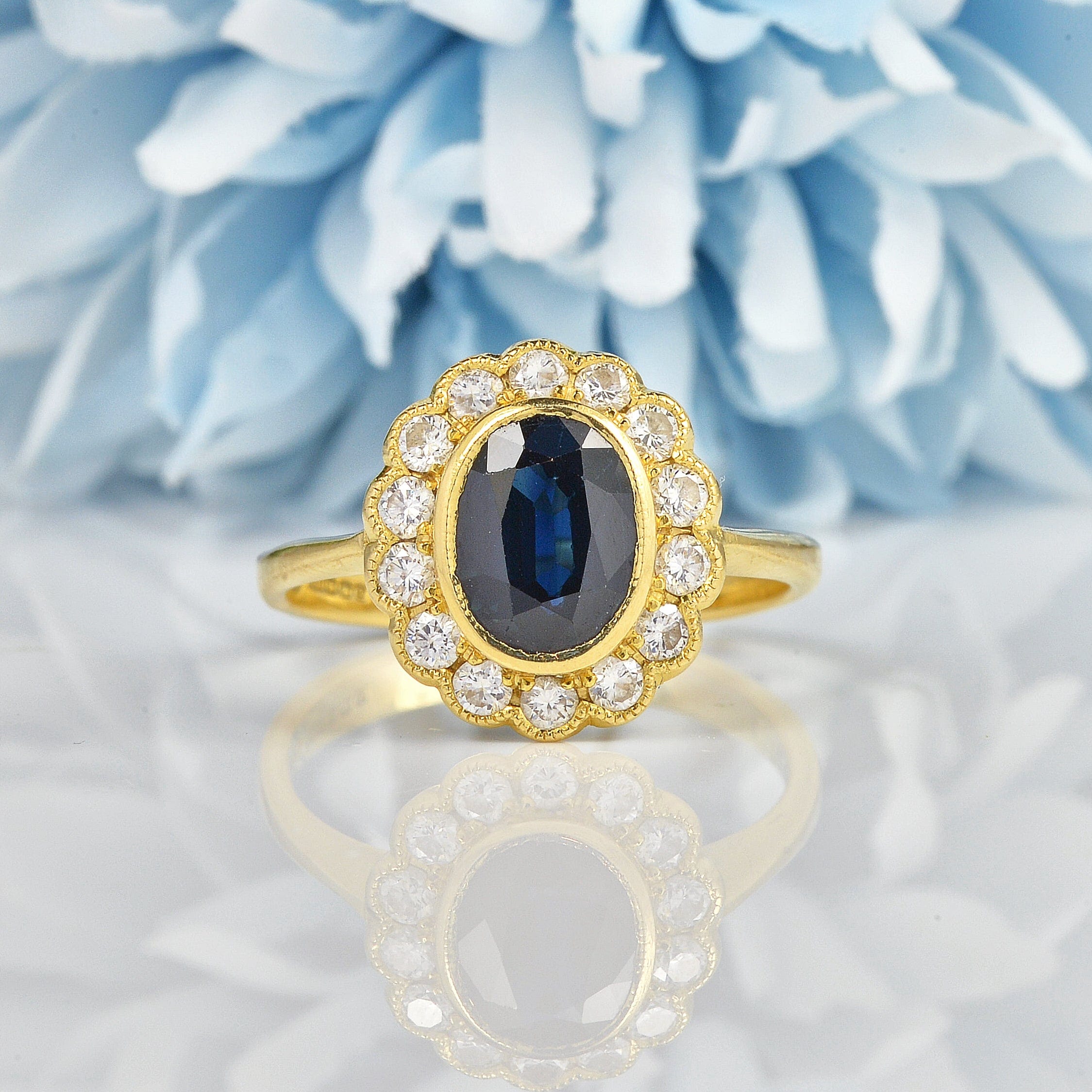 Ellibelle Jewellery VINTAGE SAPPHIRE & DIAMOND BEZEL CLUSTER RING
