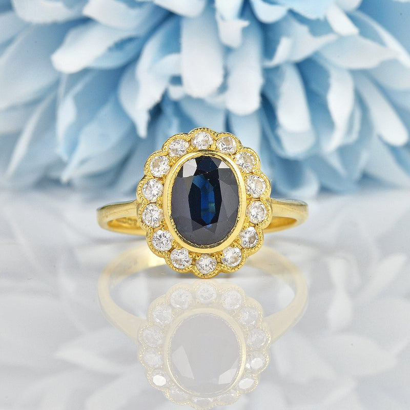 Ellibelle Jewellery VINTAGE SAPPHIRE & DIAMOND BEZEL CLUSTER RING