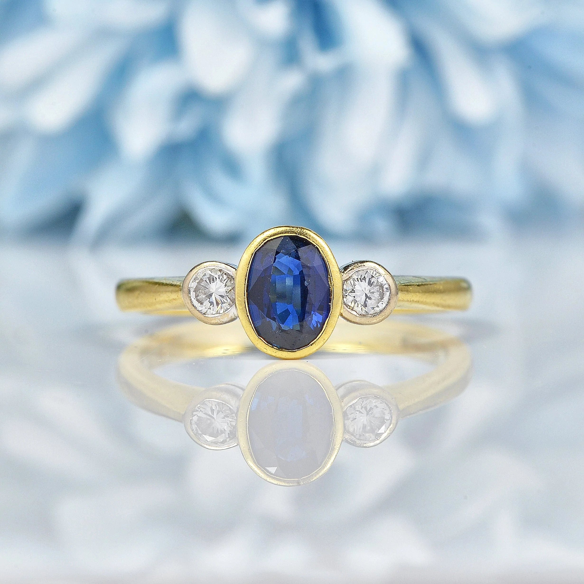 Ellibelle Jewellery Vintage Sapphire & Diamond Bezel Trilogy Ring
