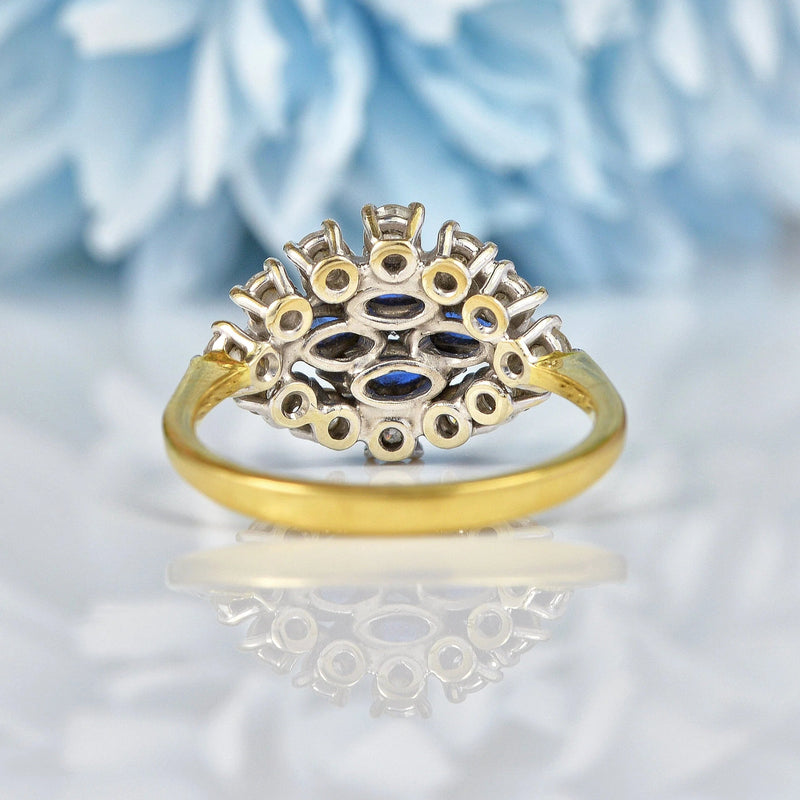 Ellibelle Jewellery Vintage Sapphire & Diamond Boat-Shaped Cluster Ring