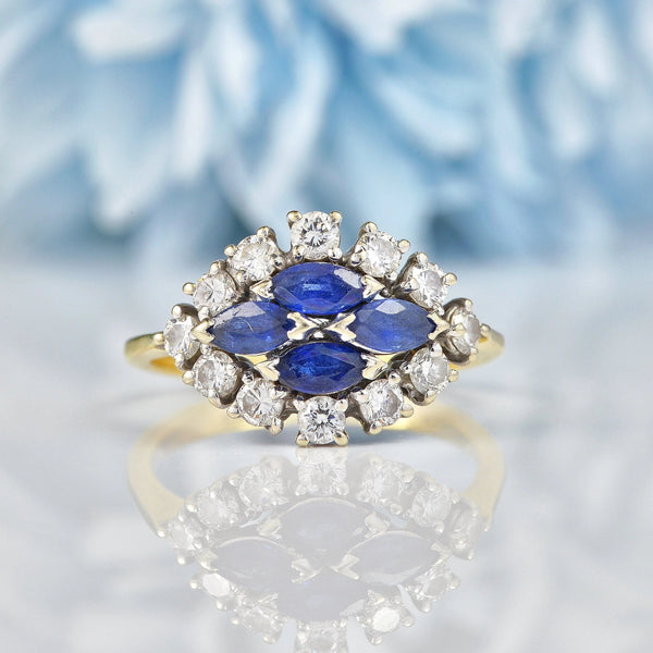 Ellibelle Jewellery Vintage Sapphire & Diamond Boat-Shaped Cluster Ring