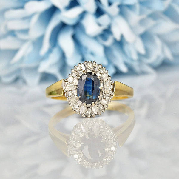 Ellibelle Jewellery VINTAGE SAPPHIRE & DIAMOND CLUSTER RING