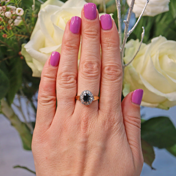 Ellibelle Jewellery VINTAGE SAPPHIRE & DIAMOND CLUSTER RING
