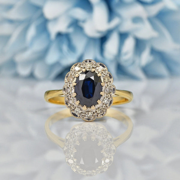 Ellibelle Jewellery VINTAGE SAPPHIRE & DIAMOND CLUSTER RING