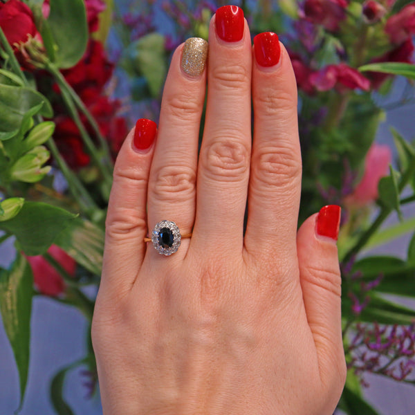 Ellibelle Jewellery VINTAGE SAPPHIRE & DIAMOND CLUSTER RING
