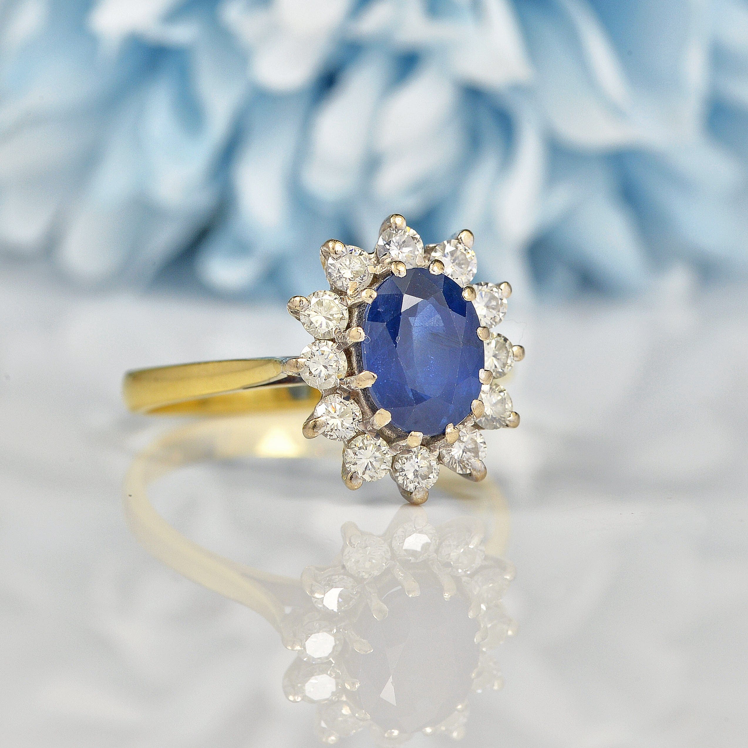 Ellibelle Jewellery VINTAGE SAPPHIRE & DIAMOND CLUSTER RING