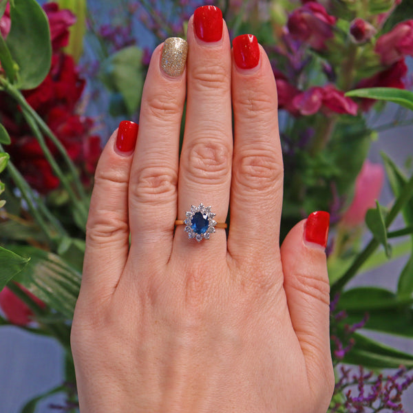 Ellibelle Jewellery VINTAGE SAPPHIRE & DIAMOND CLUSTER RING