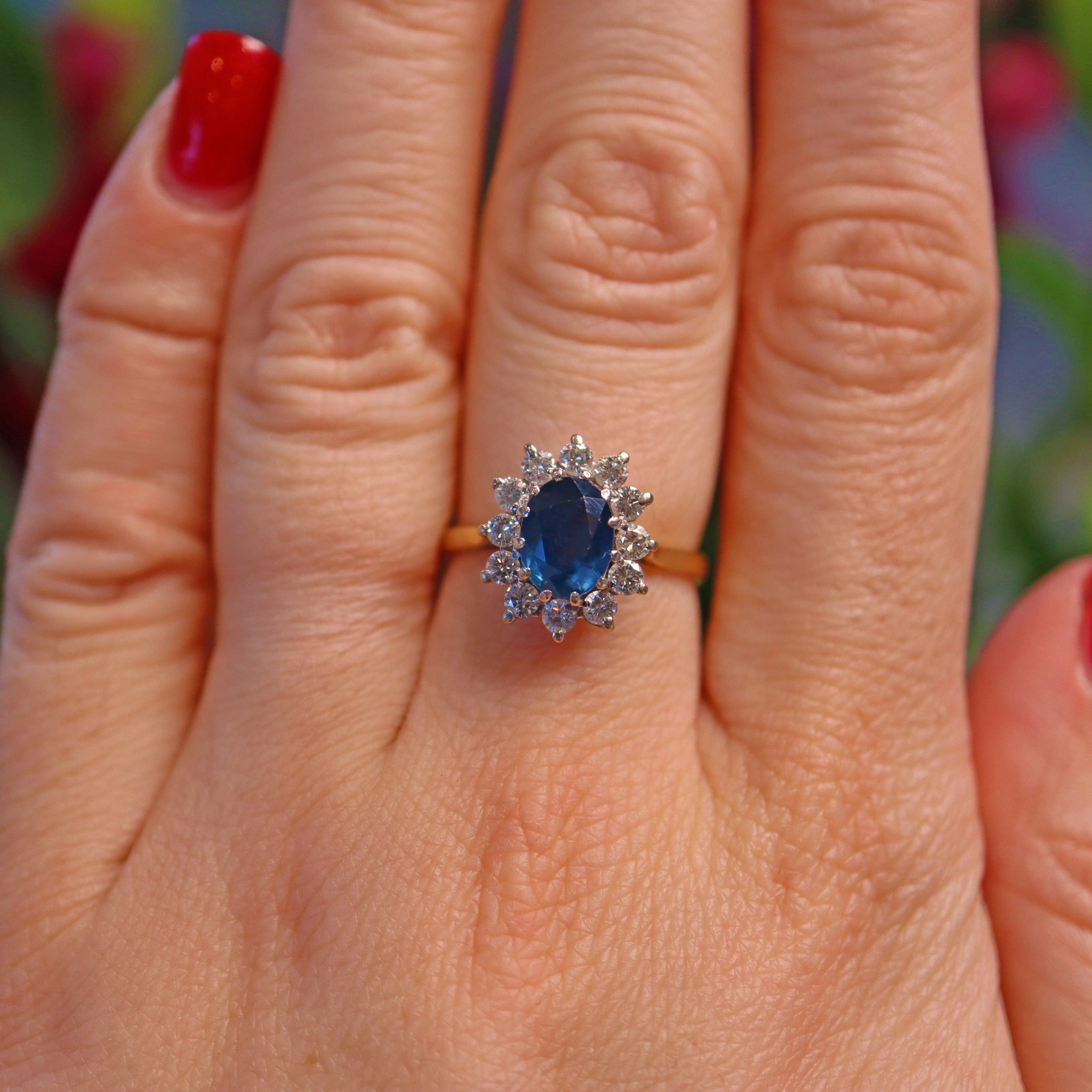 Ellibelle Jewellery VINTAGE SAPPHIRE & DIAMOND CLUSTER RING