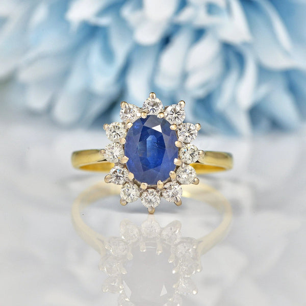 Ellibelle Jewellery VINTAGE SAPPHIRE & DIAMOND CLUSTER RING