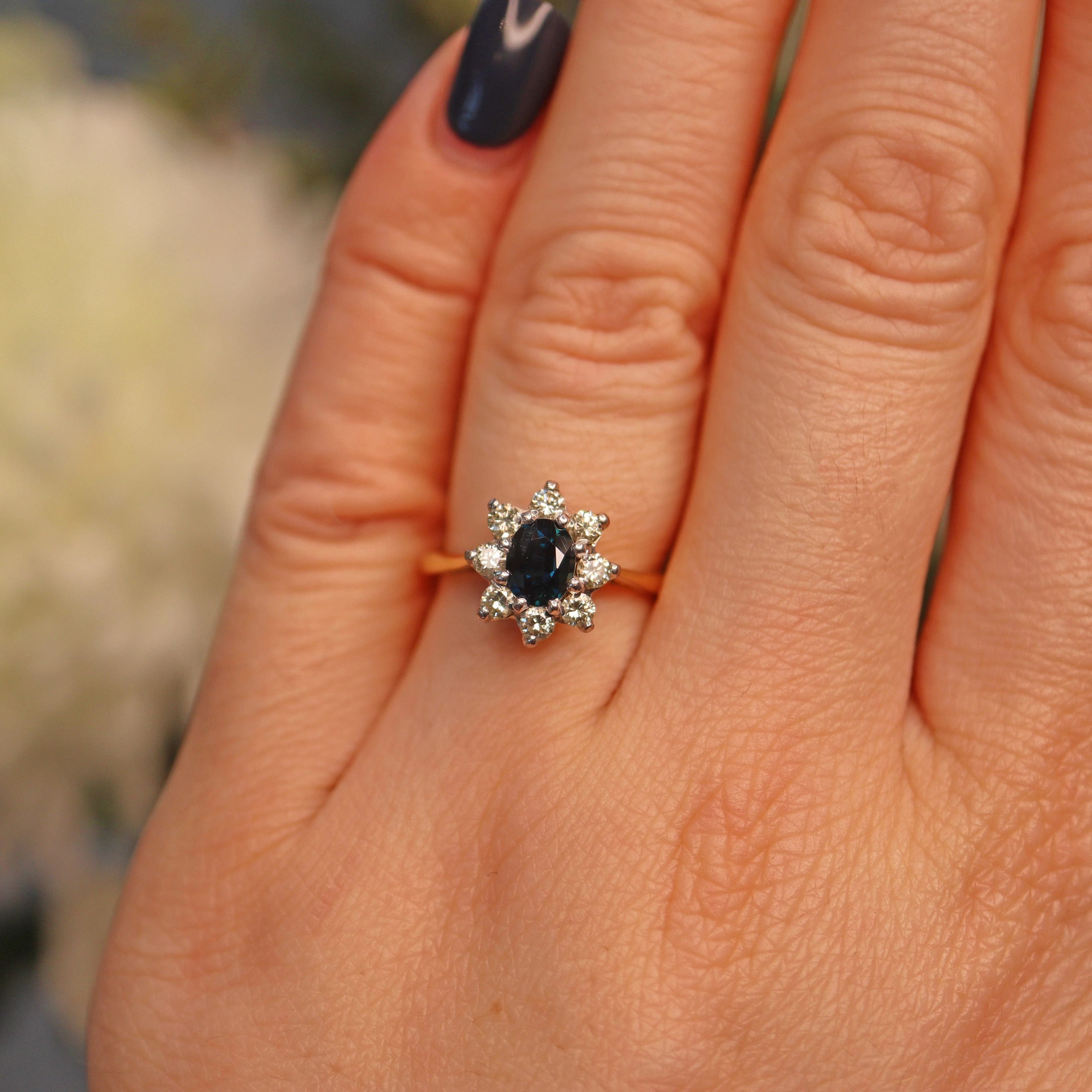 Ellibelle Jewellery VINTAGE SAPPHIRE & DIAMOND CLUSTER RING
