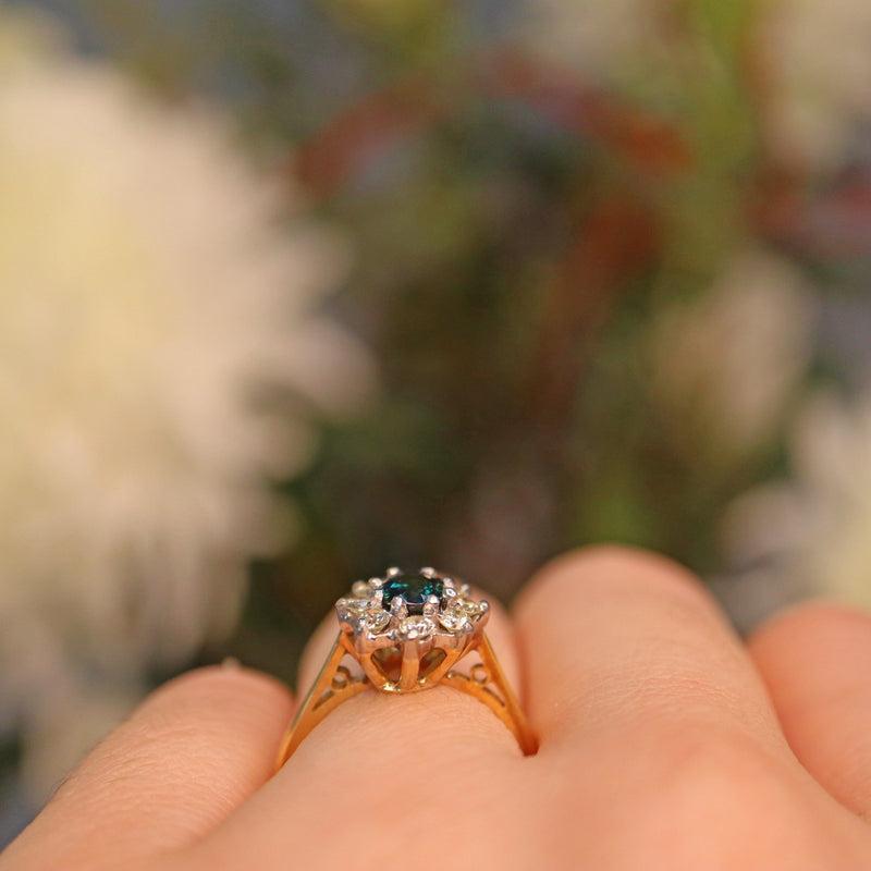 Ellibelle Jewellery VINTAGE SAPPHIRE & DIAMOND CLUSTER RING