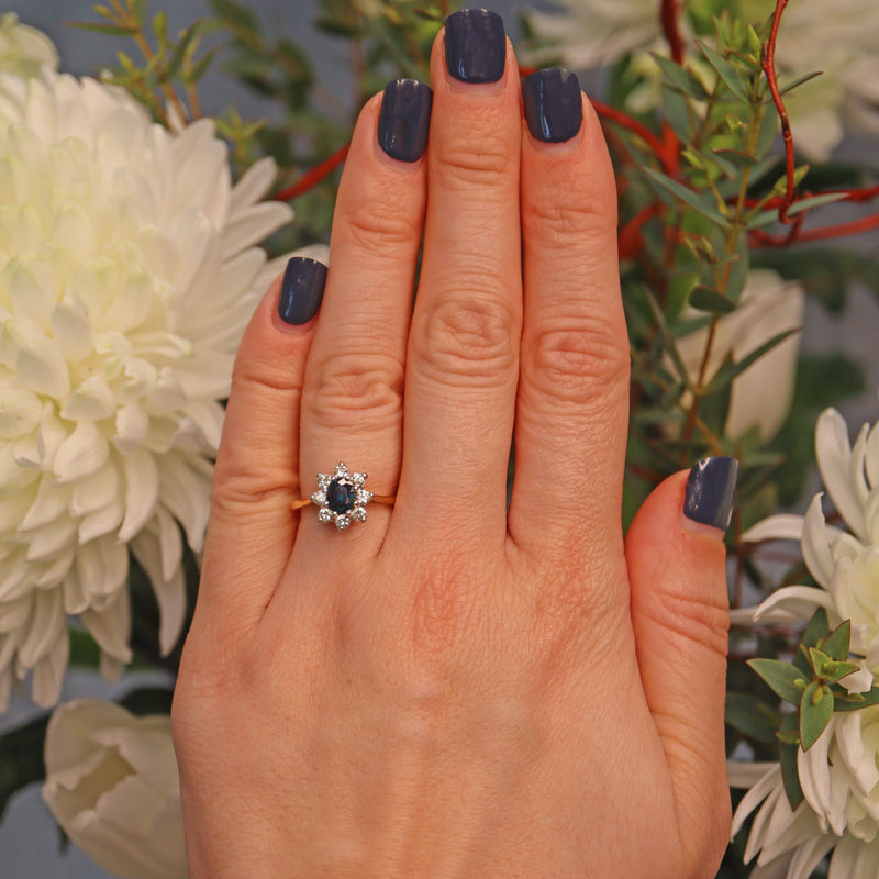 Ellibelle Jewellery VINTAGE SAPPHIRE & DIAMOND CLUSTER RING