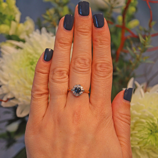 Ellibelle Jewellery VINTAGE SAPPHIRE & DIAMOND CLUSTER RING