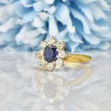 Ellibelle Jewellery VINTAGE SAPPHIRE & DIAMOND CLUSTER RING