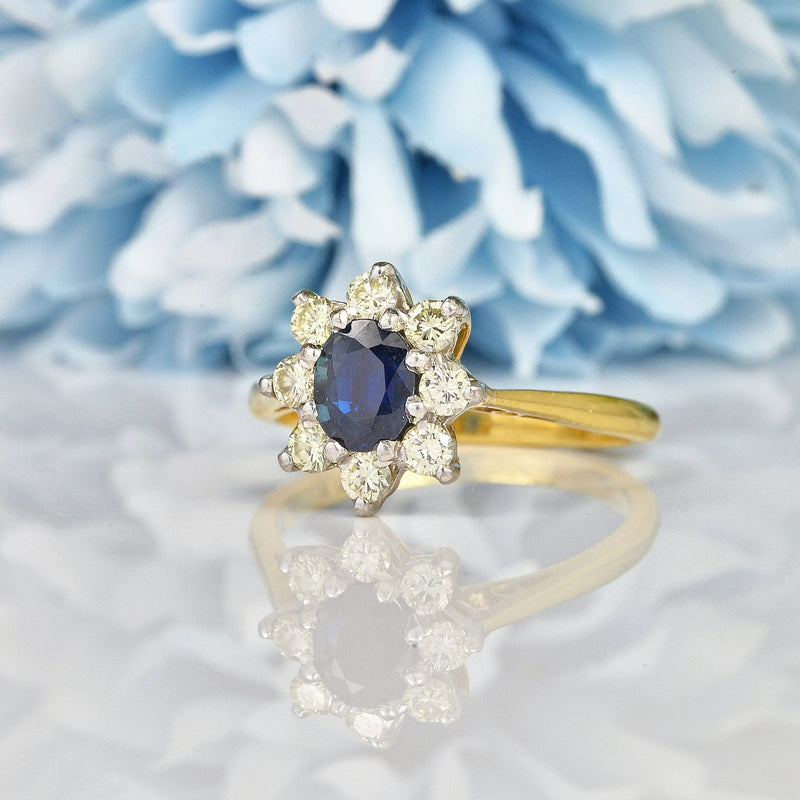 Ellibelle Jewellery VINTAGE SAPPHIRE & DIAMOND CLUSTER RING