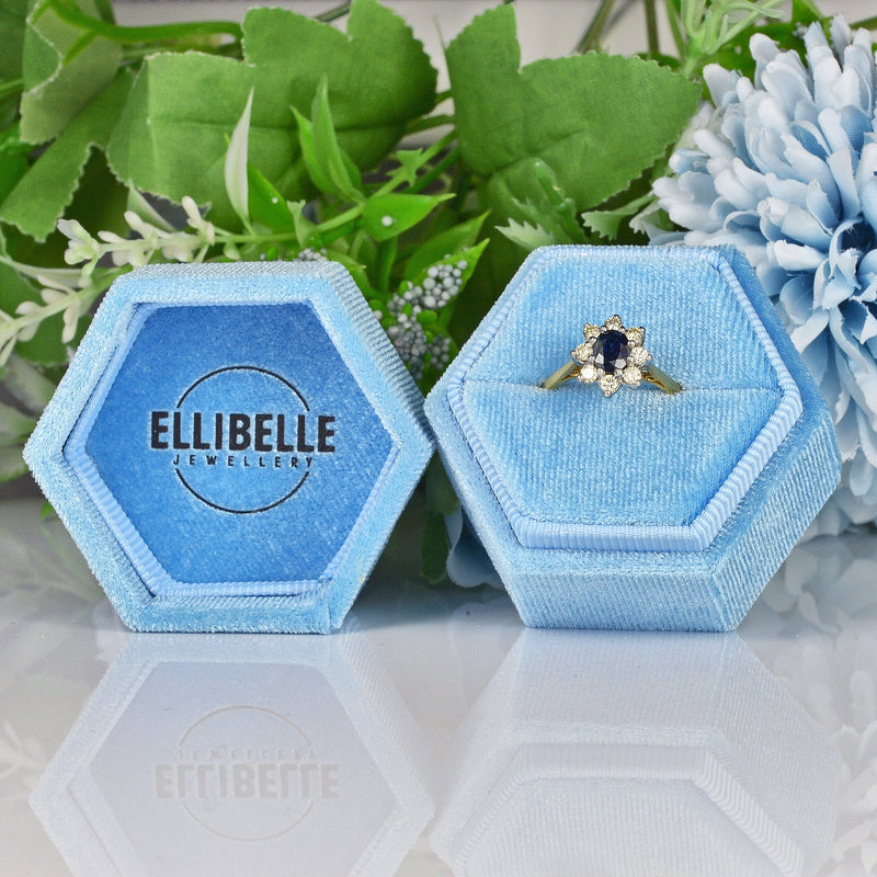 Ellibelle Jewellery VINTAGE SAPPHIRE & DIAMOND CLUSTER RING