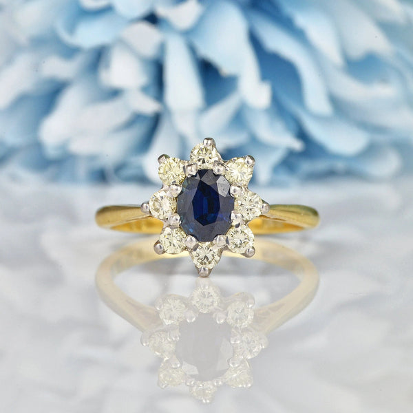 Ellibelle Jewellery VINTAGE SAPPHIRE & DIAMOND CLUSTER RING