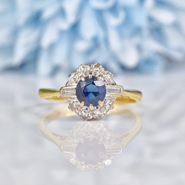 Ellibelle Jewellery VINTAGE SAPPHIRE & DIAMOND CLUSTER RING