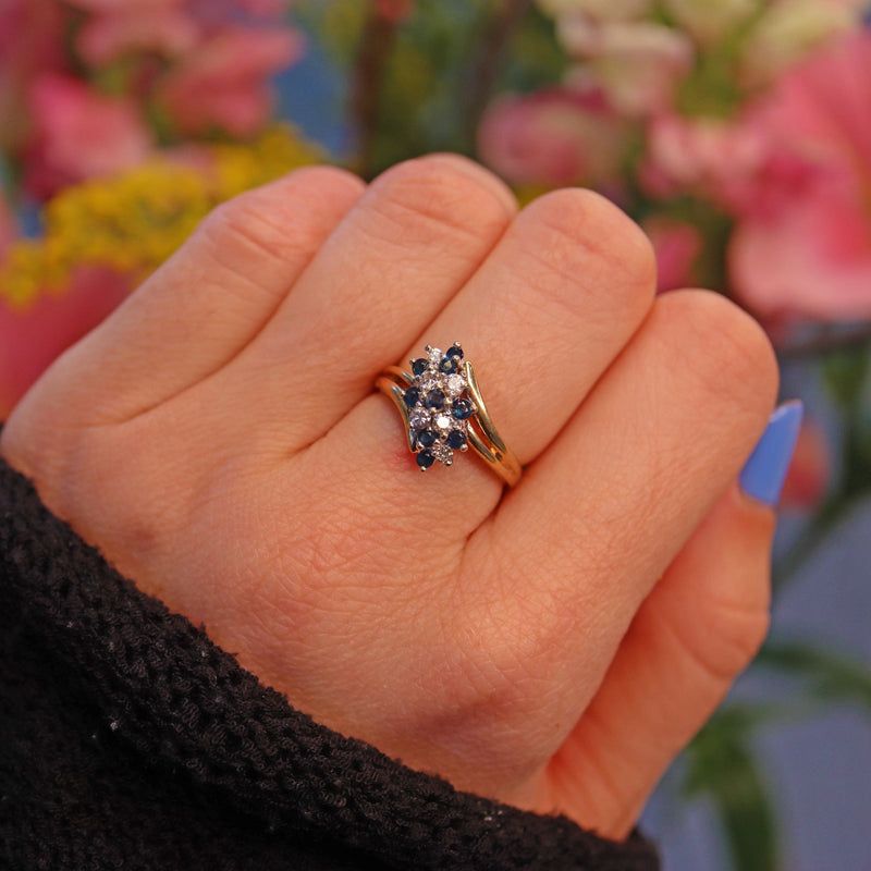 Ellibelle Jewellery Vintage Sapphire & Diamond Crossover Cluster Ring