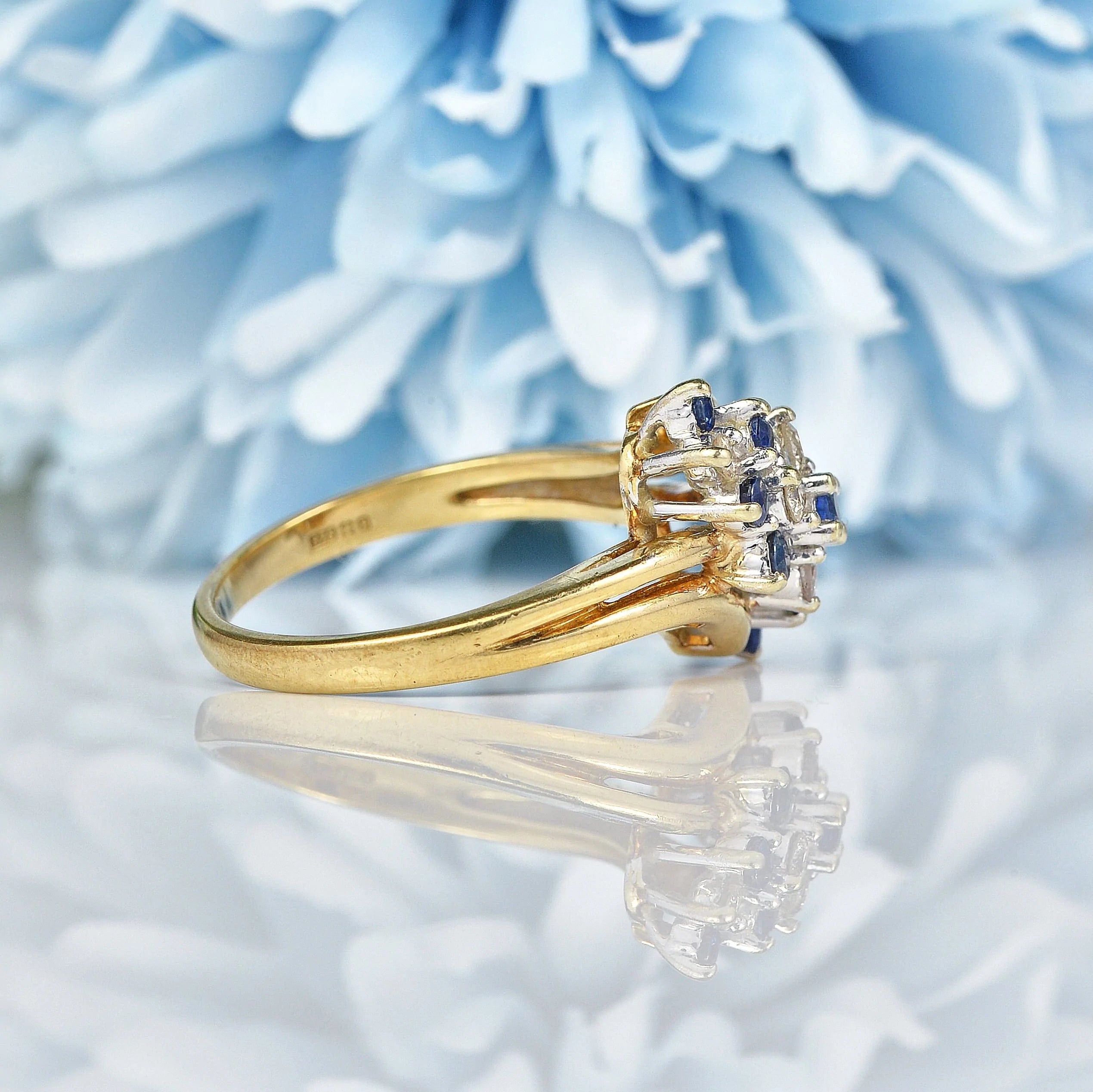 Ellibelle Jewellery Vintage Sapphire & Diamond Crossover Cluster Ring